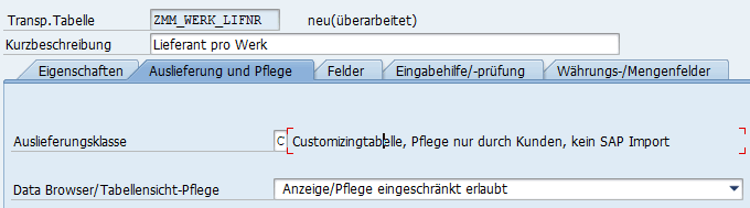 Auslieferungsklasse Customizing Tabelle