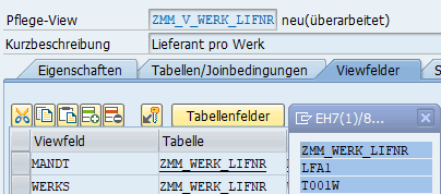 Drucktaste Tabellenfelder aufrufen