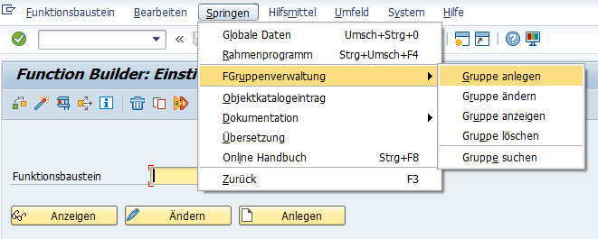 SE37 Funktionsgruppe anlegen Maske