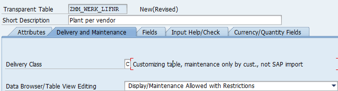 Delivery class customizing table
