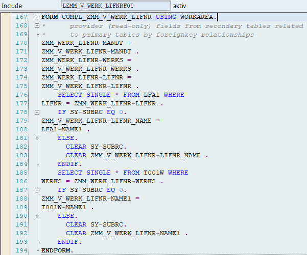 SQL statement inside data retrieval routine