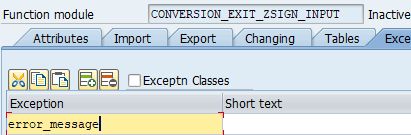 Define exception parameters signature list
