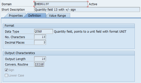 Assign conversion exit inside SE11 domain attributes
