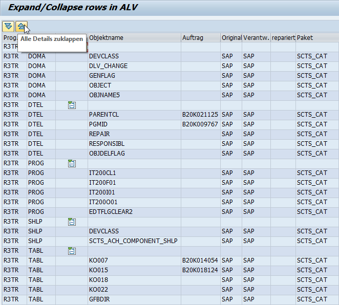SAP ALV collapse all records toolbar icon