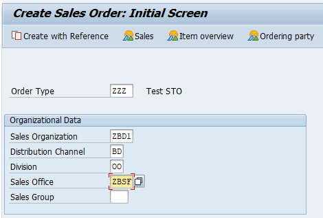 Screen 101 – field selection sales office as required field